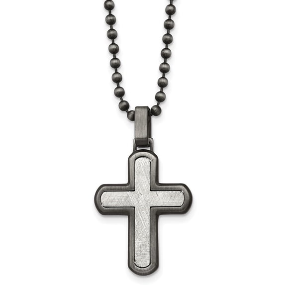 Auriga Fine Jewelry Stainless Steel Antiqued White Bronze Plated with Scratch Finish Cross Pendant Necklace for Men's 22"