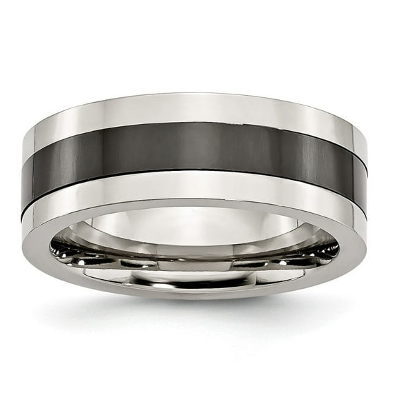Auriga Fine Jewelry Stainless Steel Base with Polished Black Ceramic Center Band for Women Size 9.5