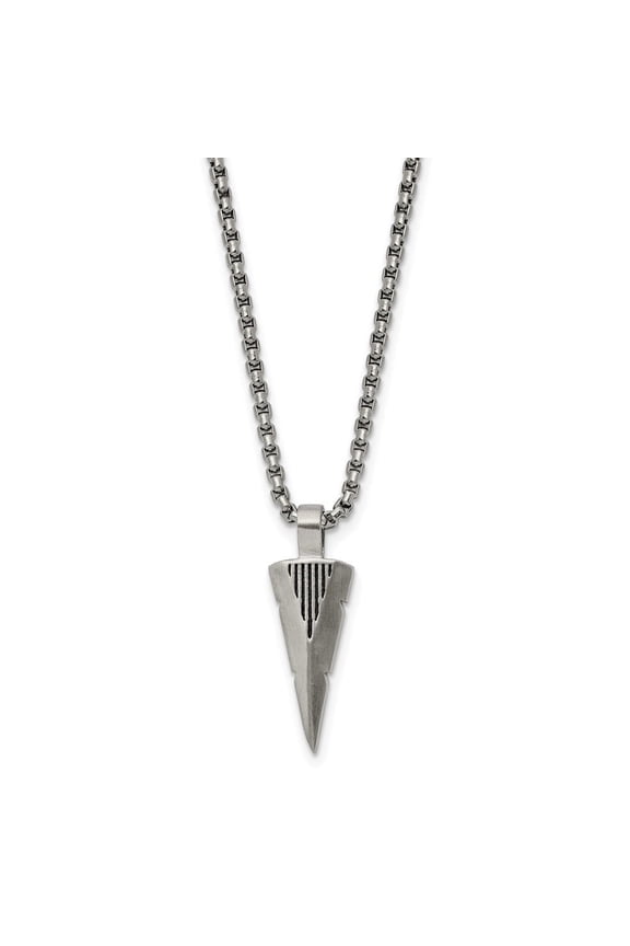 Stainless Steel Brushed Arrow Head Pendant on a Box Chain Necklace for Men 22"