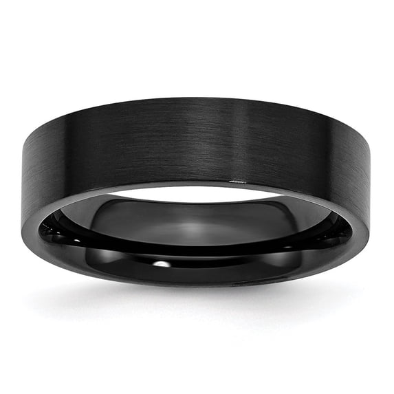 Auriga Stainless Steel Brushed Black IP-plated 6 mm Flat Band for Women Size 7.5
