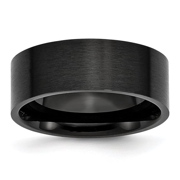 Auriga Fine Jewelry Stainless Steel Brushed Black IP-plated 8 mm Flat Band for Women Size 9.5