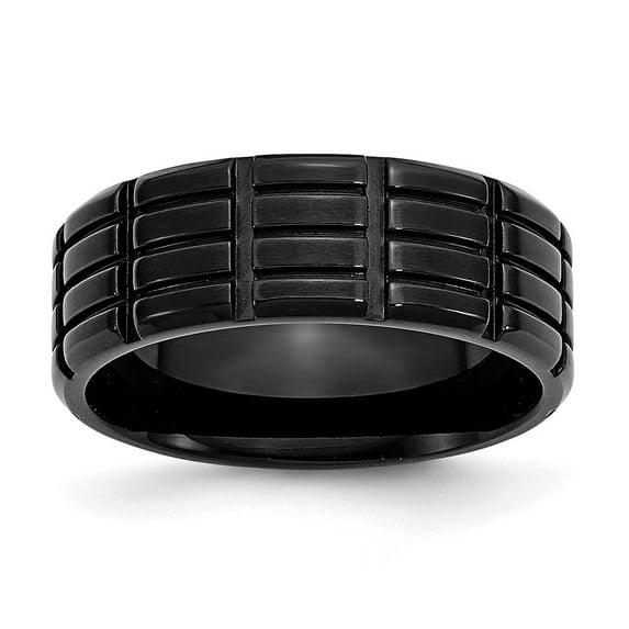 Auriga Fine Jewelry Stainless Steel Brushed Black IP-plated 8 mm Grooved Band for Women Size 10.5