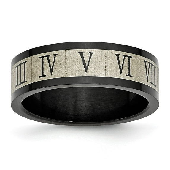Auriga Fine Jewelry Stainless Steel Brushed Black IP-plated Roman Numerals Band for Women Size 12