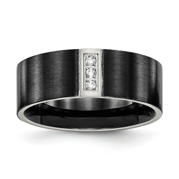 Auriga Fine Jewelry Stainless Steel Brushed Black IP-plated with CZ 8 mm Flat Ring for Women Size 10