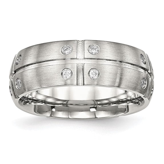 Auriga Fine Jewelry Stainless Steel Brushed and Grooved w/CZ 8 mm Half Round Band for Women Size 13