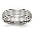 thumbnail image 1 of Auriga Stainless Steel Brushed and Polished 7 mm Ridged Edge Band for Women Size 9.5, 1 of 6