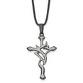 thumbnail image 1 of Auriga Fine Jewelry Stainless Steel Brushed and Polished Black IP-plated Cross Pendant on an Leather Cord Necklace for Men's 18", 1 of 4