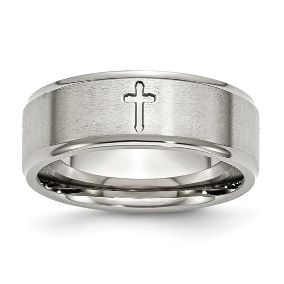 Auriga Fine Jewelry Stainless Steel Brushed and Polished Cross 8 mm Ridged Edge Band for Women Size 10