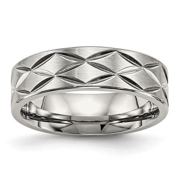Auriga Fine Jewelry Stainless Steel Brushed and Polished Diamond-cut 6.5 mm Band for Women Size 7