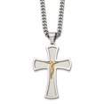 thumbnail image 1 of Auriga Stainless Steel Brushed and Polished Yellow IP-plated Crucifix Pendant on a Curb Chain Necklace for Mens 24", 1 of 3