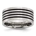 thumbnail image 1 of Auriga Fine Jewelry Stainless Steel Brushed w/Black Rubber Stripes 10 mm Flat Band for Men Size 10.5, 1 of 6