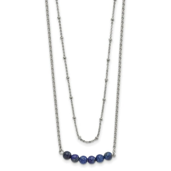 Auriga Fine Jewelry Stainless Steel Polished 2-Strand Lapis Beaded with a 1 inch Extension Necklace for Women 16.5"