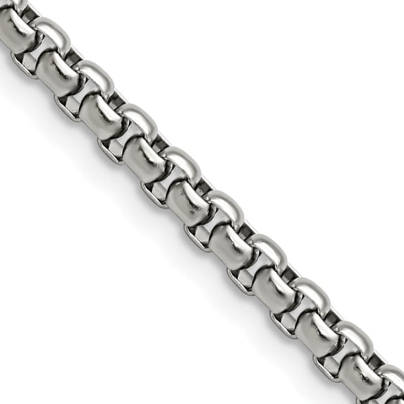 Auriga Fine Jewelry Stainless Steel Polished 3.9 mm Rounded Box Chain Necklace for Men 22"
