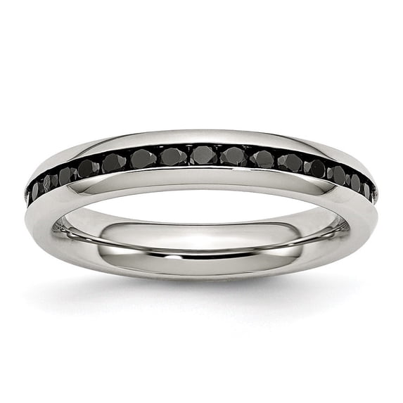 Auriga Fine Jewelry Stainless Steel Polished 4 mm Black CZ Ring for Women Size 8