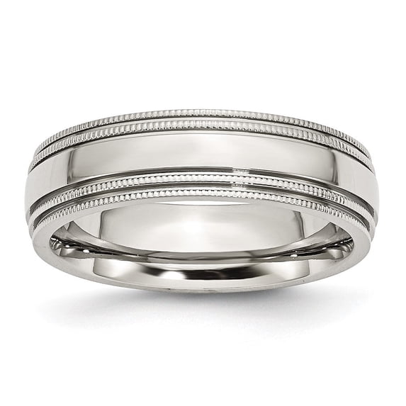 Auriga Fine Jewelry Stainless Steel Polished 6 mm Grooved and Beaded Band for Women Size 7