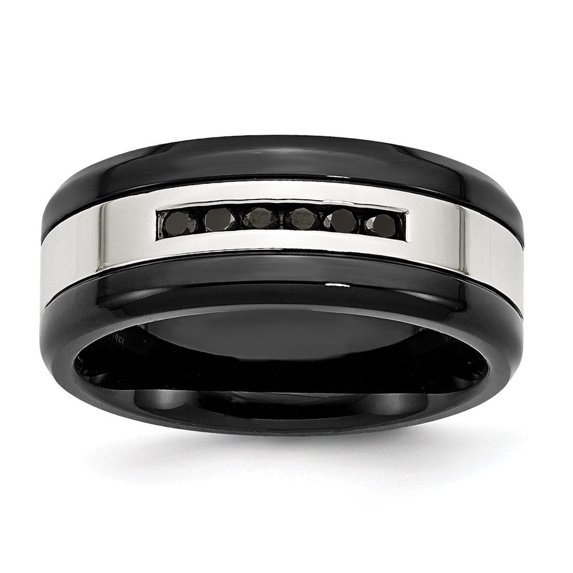 Auriga Fine Jewelry Stainless Steel Polished Black IP-plated Black Diamond 9 mm Band for Women Size 10 (0.24ct, Clarity- I2)