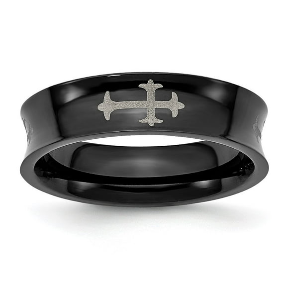 Auriga Fine Jewelry Stainless Steel Polished Black IP-plated Cross 6 mm Concave Band for Women Size 8.5
