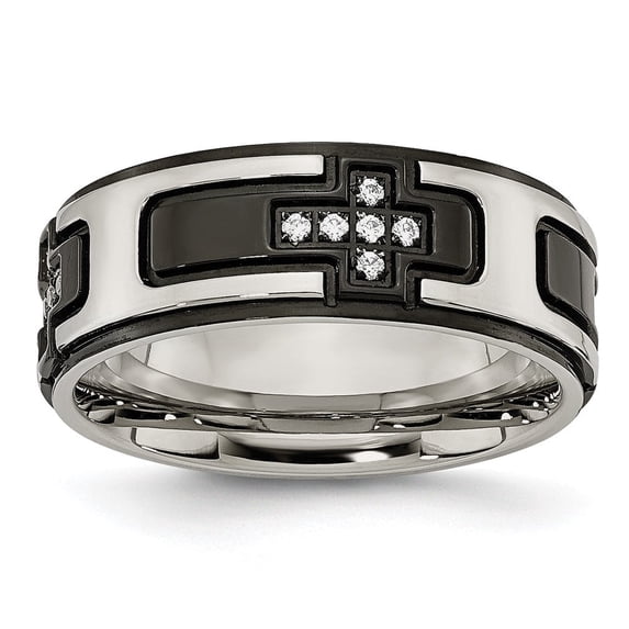 Auriga Fine Jewelry Stainless Steel Polished Black IP-plated with CZ Cross 8 mm Band for Women Size 10