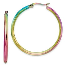 Auriga Stainless Steel Polished Rainbow IP-plated 2.5mm Hoop Earrings for Women