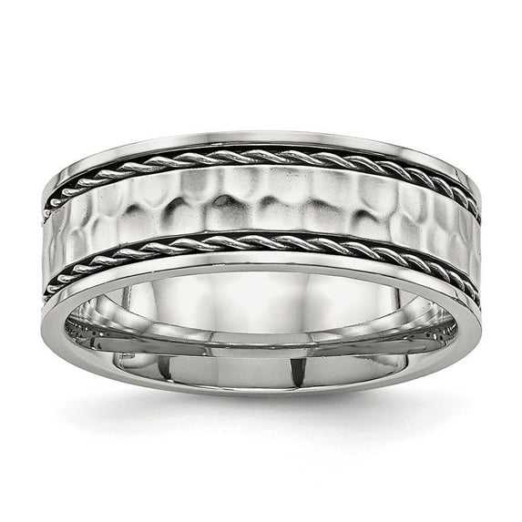 Auriga Fine Jewelry Stainless Steel Polished and Hammered 8 mm Comfort Fit Band for Women Size 7