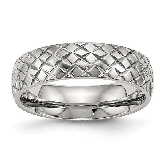 Auriga Fine Jewelry Stainless Steel Polished and Textured Criss Cross Design 6 mm Band for Women Size 6.5