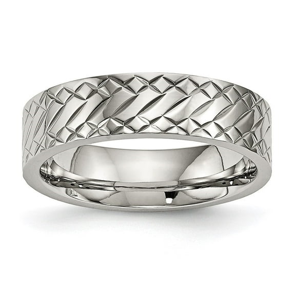 Auriga Fine Jewelry Stainless Steel Polished and Textured Criss Cross Design 6 mm Band for Women Size 7.5