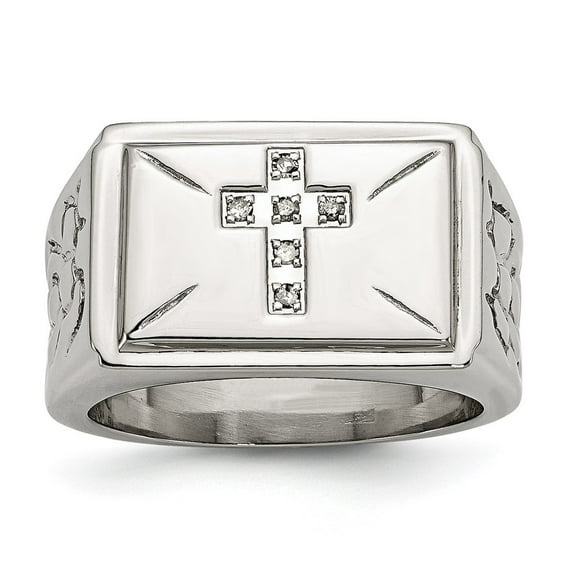 Auriga Stainless Steel Polished and Textured Diamond Cross 13.25 mm Band for Women Size 12