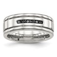 thumbnail image 1 of Auriga Fine Jewelry Stainless Steel Polished w/Black CZ 8 mm Grooved Band for Women Size 13, 1 of 6