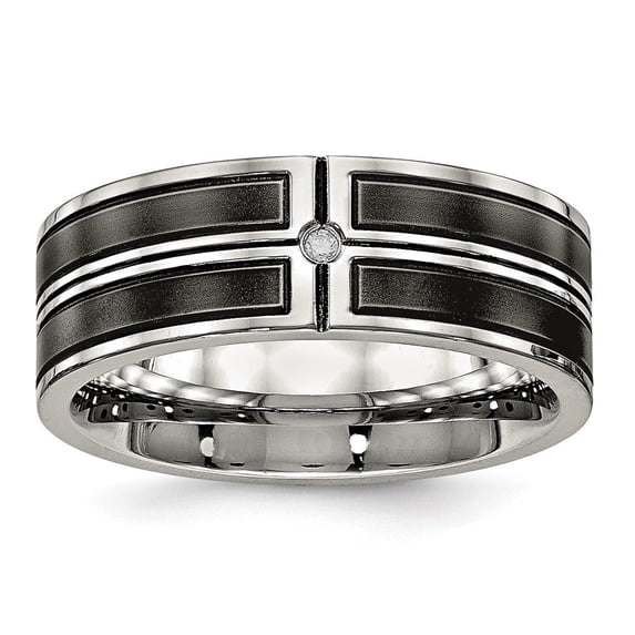 Auriga Fine Jewelry Stainless Steel Polished w/Brushed Center Black IP-plated CZ 8 mm Band for Women Size 12.5