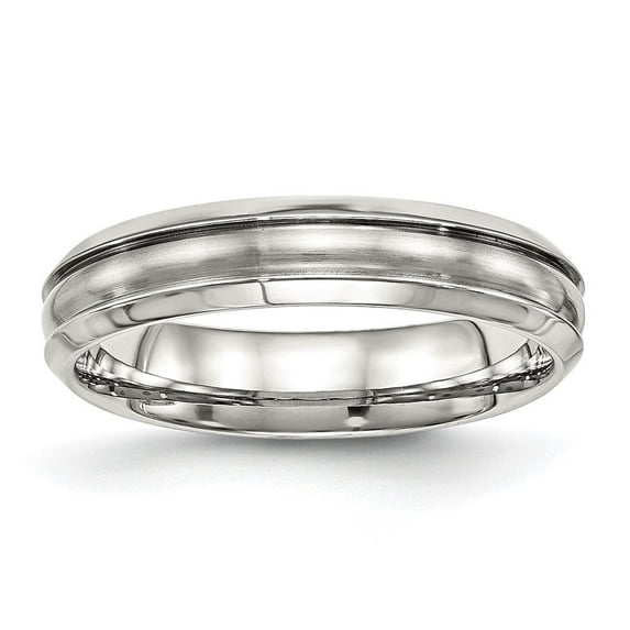 Auriga Fine Jewelry Stainless Steel Polished w/Brushed Center Ridged 5 mm Wedding Band for Women Size 13