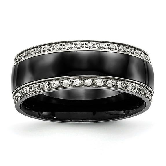 Auriga Stainless Steel Polished with Black Ceramic and CZ Ring for Women Size 12.5
