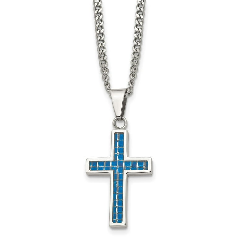 Stainless Steel Blue Carbon Fiber Inlay Cross 20 Stainless Steel Blue Carbon Fiber Inlay Cross 20