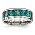 thumbnail image 1 of Auriga Stainless Steel Polished with Blue Imitation Opal Inlay 8 mm Band for Women Size 9, 1 of 6