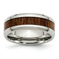 thumbnail image 1 of Auriga Stainless Steel Polished with Brown Koa Wood Inlay Enameled 8 mm Band for Women Size 11.5, 1 of 6
