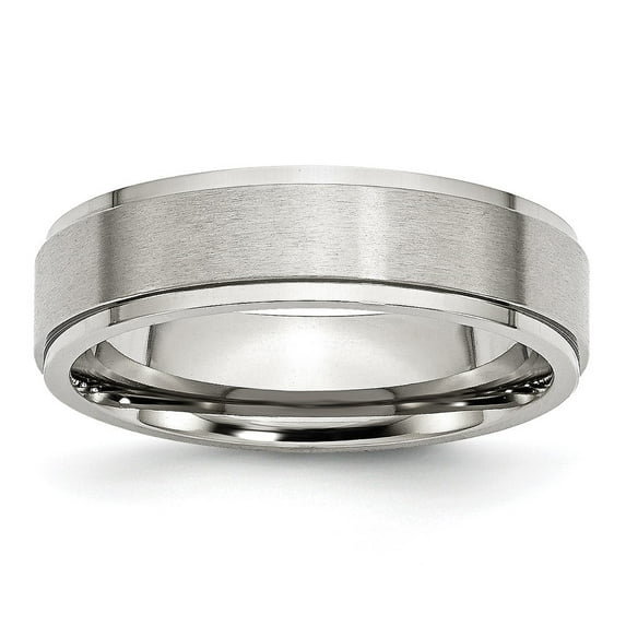 Auriga Stainless Steel Polished with Brushed Center 6 mm Ridged Edge Band for Women Size 9.5