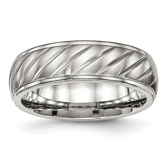 Auriga Stainless Steel Polished with Brushed Center 7 mm Grooved Band for Women Size 7.5