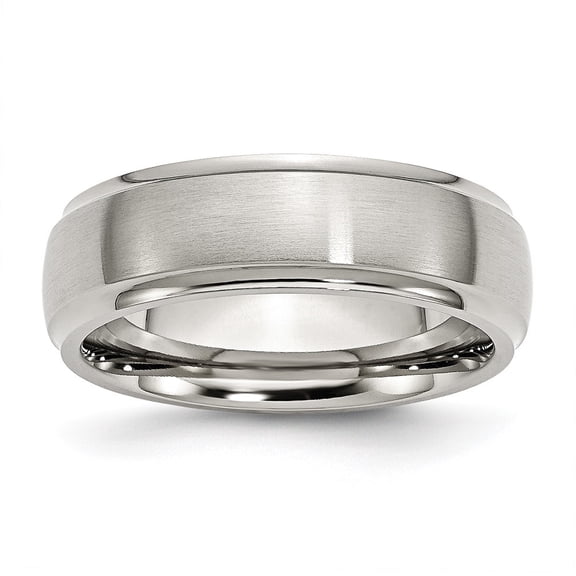 Auriga Fine Jewelry Stainless Steel Polished with Brushed Center 7 mm Ridged Edge Band for Women Size 10