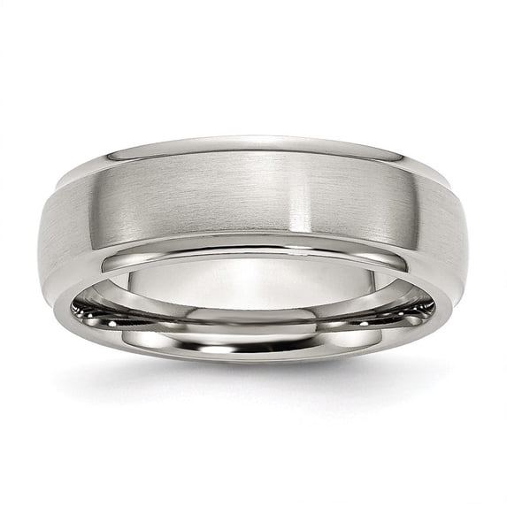 Auriga Fine Jewelry Stainless Steel Polished with Brushed Center 7 mm Ridged Edge Band for Women Size 12
