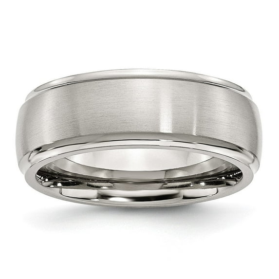 Auriga Fine Jewelry Stainless Steel Polished with Brushed Center 8 mm Ridged Edge Band for Women Size 9
