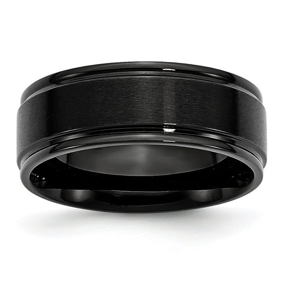 Auriga Fine Jewelry Stainless Steel Polished with Brushed Center Black IP-plated 8 mm Band for Women Size 10