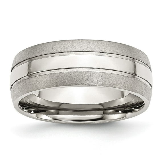 Auriga Fine Jewelry Stainless Steel Polished with Brushed Edge 8 mm Grooved Band for Women Size 10