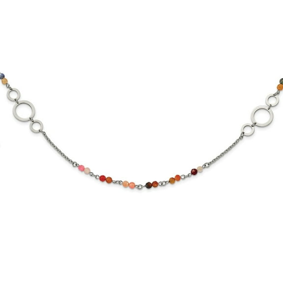 Auriga Fine Jewelry Stainless Steel Polished with Multi-colored Agate Beaded 35.5 inch Necklace for Women 35.5"