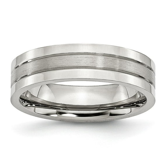 Auriga Fine Jewelry Stainless Steel Polished with Satin Center 6 mm Grooved Band for Women Size 11.5