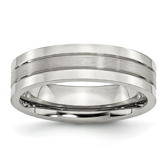 Auriga Fine Jewelry Stainless Steel Polished with Satin Center 6 mm Grooved Band for Women Size 9.5