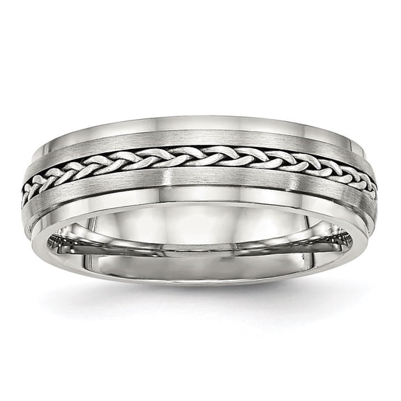 Auriga Stainless Steel w/Sterling Silver Braid Inlay Brushed Polished 6 mm Band for Women Size 13