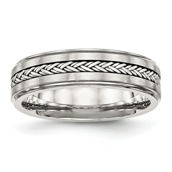 Auriga Fine Jewelry Stainless Steel w/Sterling Silver Braid Inlay Brushed Polished 6 mm Band for Women Size 9.5