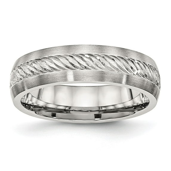Auriga Fine Jewelry Stainless Steel w/Sterling Silver Inlay Brushed Diamond Cut 6 mm Band for Women Size 8