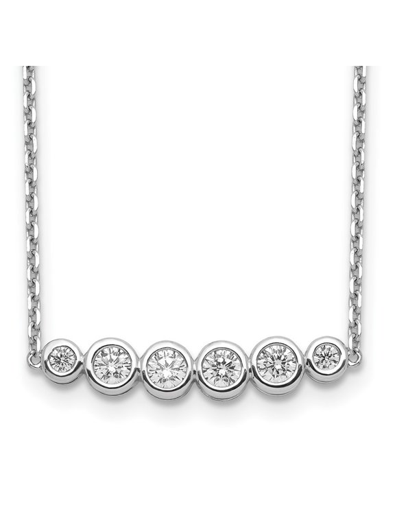 Sterling Shimmer Sterling Silver Rhodium-plated 6 Stone CZ Bar Necklace with 2 inch extender for Women 18"