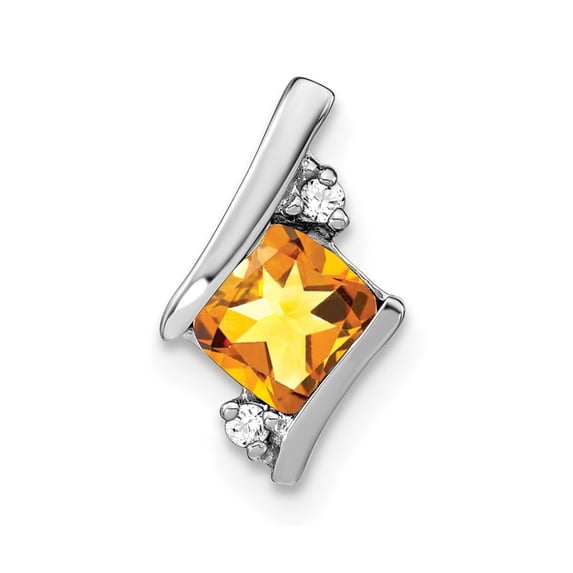 Auriga Sterling Silver Antique Cushion Citrine and Diamond Pendant for Women