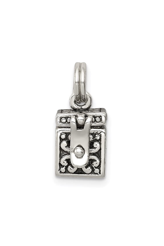 Fine Jewelry 925 Sterling Silver Antiqued Angel Prayer Box Charm for Women L - 13mm, W - 10mm